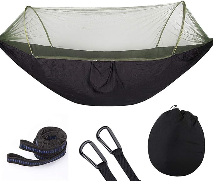 Camping Hammock, Lightweight Nylon Parachute, Portable Indoor & Outdoor Tree Hammock with 2 Hanging Straps & Tent Net, Travel Hammocks, Backyard, Camping-A||290140CM