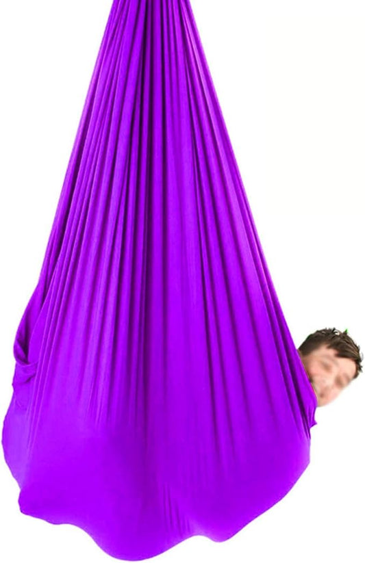 Adjustable Sensory Swing Children's Elastic Swing Set Aerial Flying Yoga Cuddle Hammock for Kids Or Adults Autism ADHD (Color : Purple, Size : 150 x 280 cm (L x W).)