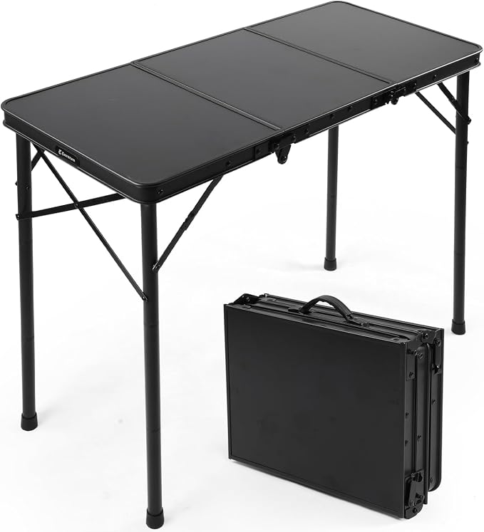 E EASTSTORM 3ft Folding Camping Table, Folding Table with 3 Adjustable Height, Portable Table with Handle, for Outdoor, Backyard, BBQ, Picnic, Cooking, RV, fits 2–4 People, Black