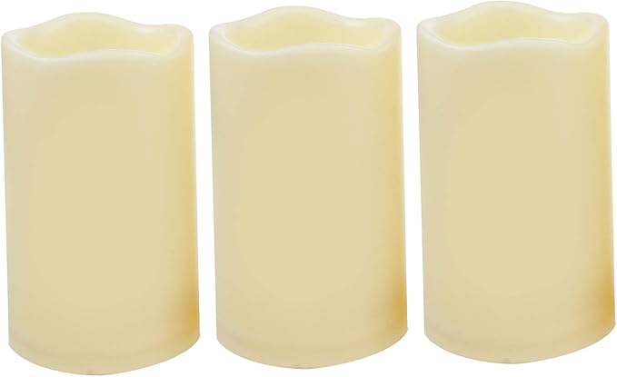 iZAN 3-Pack Battery Operated Flameless LED Candles with Timer Outdoor Waterproof Flickering Timing LED Pillar Candles for Home Wedding Party Festival Décor Long Battery Life 1500+ Hours 3”x5”