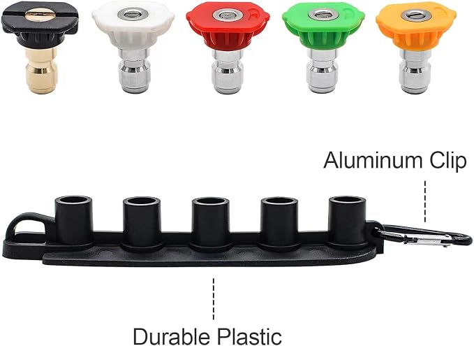 Pressure Washer Tips, Set of 5 Pressure Washer Nozzle Tips with Nozzle Holder, 1/4 Inch Quick Connect Power Washer Tips, 4000 PSI, Multiple Degrees Rinse Kit, Pressure Washer Accessories