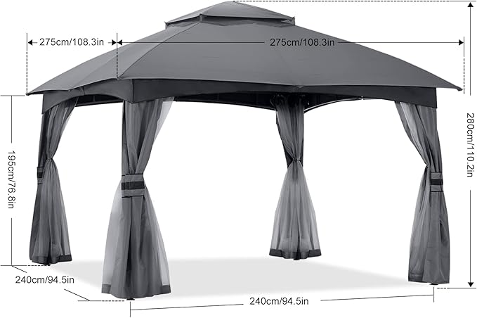 ABCCANOPY 8x8 Outdoor Gazebo - Patio Gazebo with Mosquito Netting, Outdoor Canopies for Shade and Rain for Lawn, Garden, Backyard & Deck (Dark Gray)