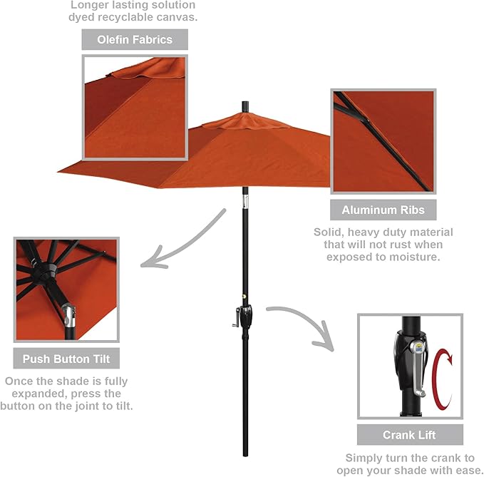 California Umbrella 7.5' Round Aluminum Market Umbrella, Crank Lift, Push Button Tilt