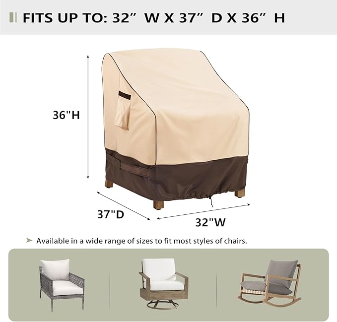 KylinLucky Waterproof Patio Furniture Covers 32W x 37D x36H inches 2 Pack, Lawn Outdoor Chair Cover Khaki