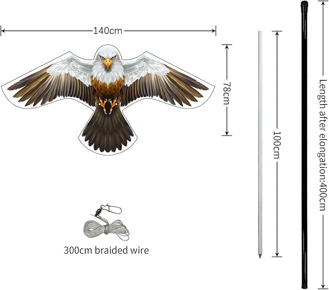 Birds Scaring Hawk Flying Kite with Pole Professional Pigeon Scarer (White)