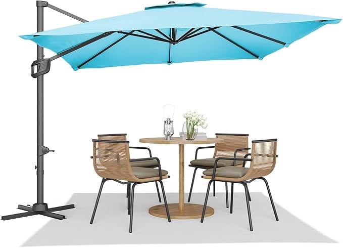 Garvee Cantilever Patio Umbrella 10x10 ft Large Rectangle Umbrella Outdoor Market Umbrellas 360 Rotation Offset Hanging Outdoor Shade for Patio