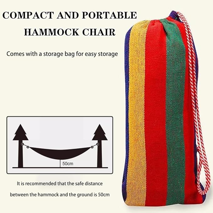 Single Hammock for Garden, Breathable Canvas Hammock Chair with Ropes/carabiners, Rest/Sleep, Load Bearing 250kg/551.2lbs(Rainbow)