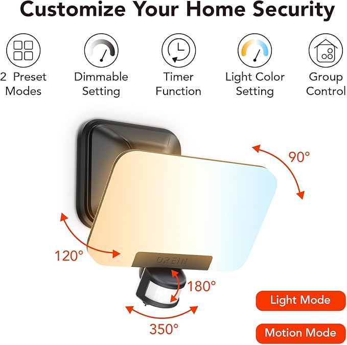 OREiN Smart Flood Lights Outdoor 2700K-6500K CCT Dusk to Dawn LED Security Lights with APP Control, 24W=200W. 1%-100% Brightness, IP65 Waterproof Bluetooth Conncected Floodlight, 1 Pack (Hardwired)