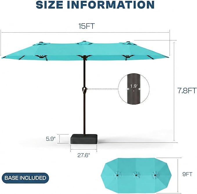 15FT Large Patio Umbrella with Base Included