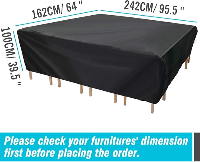 Velway Patio Furniture Cover Outdoor, Waterproof Rectangular Patio Table Chair Sofa Set Cover, 95”Lx64”Wx40”H, All Weather Oxford Tear-Resistant Material with Zipper Carrying Bag Windproof Buckles