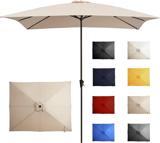 Ayge 8x10FT Large Rectangular Patio Umbrella Outdoor Table Umbrella w/Crank Rectangle Market Umbrella UV Protection for Garden, Deck,Lawn,Yard & Pool, Beige