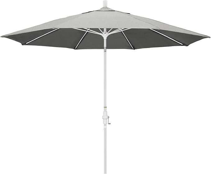 California Umbrella 11Ft Sunbrella Patio Umbrella, Fiberglass Ribs, Hand-Crank, Tilt-Collar, White Frame, Granite Fabric