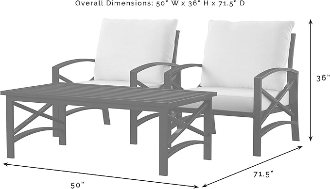 Crosley Furniture Kaplan 3-Piece Outdoor Chair and Coffee Table Set, Wicker Patio Conversation Sets for Deck, Oiled Bronze with Mist Cushions