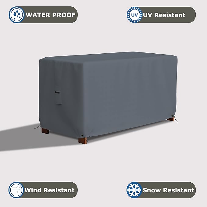 Covers & All Patio Deck Box Cover - Heavy Duty 12 Oz Waterproof Outdoor Yard Cushion Storage Box Protection 100% Weather Resistant with Air Pockets and Drawstring. (52" W X 27" D X 27" H, Grey)