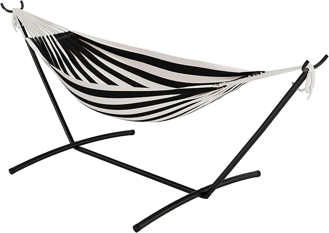GAOMON Double Hammock with Steel Stand for Outside, Portable Space Saving, for Indoor Outdoor Patio w/Carrying Bag, 450 lbs Capacity - Black&White Stripes