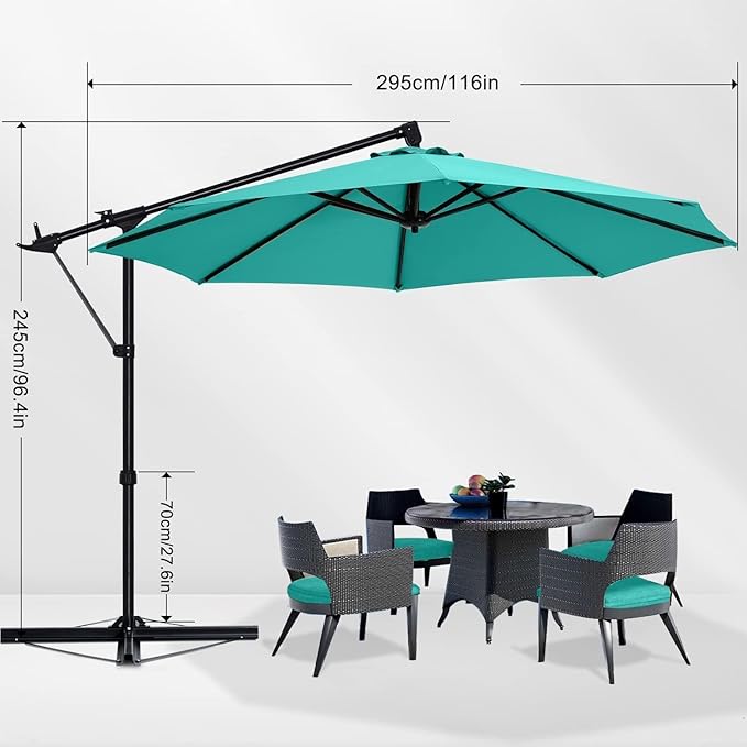 ABCCANOPY 10FT Cantilever Patio Umbrella with Base Stand, UV Protection Offset Hanging Outdoor Umbrella, 360° Rotation & Tilt Adjustment,Suitable for Pool, Deck, Garden, Backyard(Turquoise)