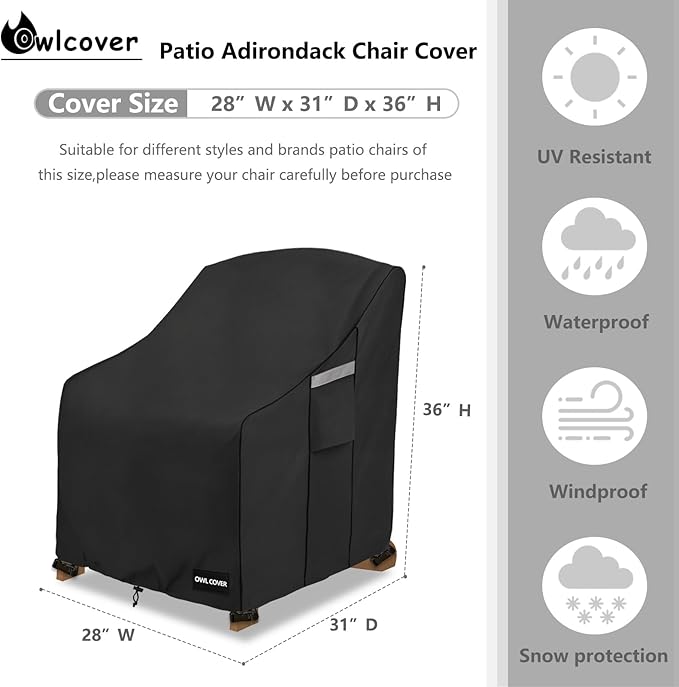 Outdoor Chair Covers 28"W x 31"D x 36"H,600D Heavy Duty Waterproof Patio Chair Cover,Outdoor Furniture Covers for Lawn/Garden Chiar,Black