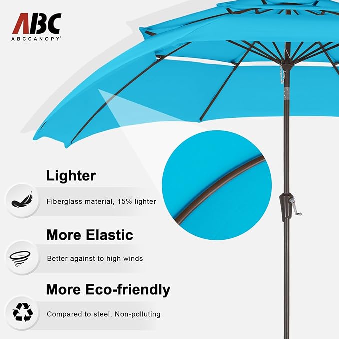 ABCCANOPY 9Ft 3 Tiers Market Umbrella, Outdoor Table Umbrella for Patio, Deck, Backyard (Turquoise)