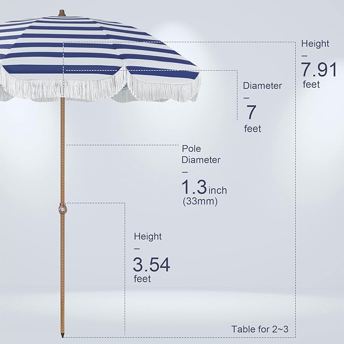 Tempera Heavy Duty High Wind Beach Umbrella with Sand Anchor & Carry Bag | Patio Outdoor Umbrella with Aluminum Frame and Push Button Tilt, Ideal for Travel Garden Lawn, UPF 60+