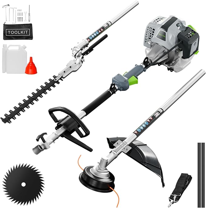 52CC Gas Powered Weed Wacker, 3-IN-1 2-Stroke Backpack Gas Powered Hedge Trimmer, Weed Eater String Trimmer, Brush Cutter 40-Tooth Blade with Shoulder Strap & Safety Lock for Home Garden Lawn Trimming
