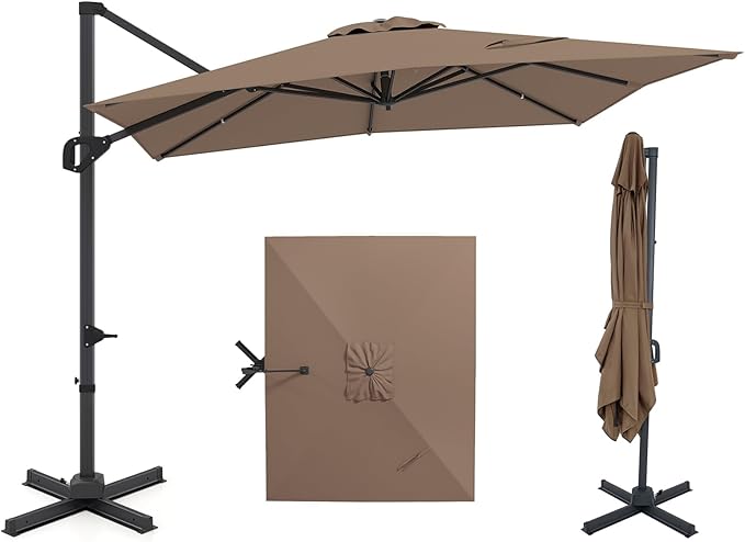Tangkula 11 x 9 FT Patio Umbrella, Large Offset Cantilever Outdoor Umbrella with Aluminum Pole, 360 Degree Rotation, Tilt Adjustment, 8 Sturdy Ribs, Air Vent & Cross Base for Backyard Pool Garden Deck (Tan, 11x9 FT)