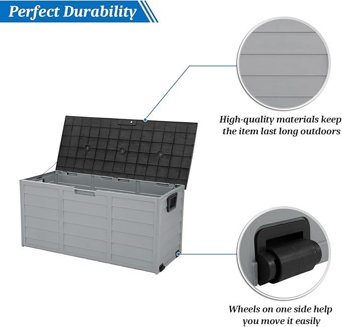 VINGLI 75 Gallon Outdoor Storage Box, Patio Deck Box Furniture with Rolling Wheels, Plastic Storage Containers with Lockable Design, For Garden, Yard, Balcony (Black)