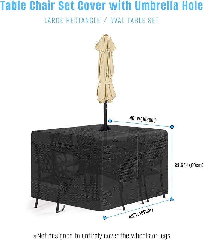 SIRUITON Square Patio Table Cover with Umbrella Hole 60"L x 60"W x 23.6"H (COVER SIZE，NOT TABLE SIZE) Heavy Duty 600D Oxford Fabric Outdoor Waterproof Lawn Patio Furniture Covers