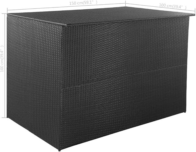 Patio Storage Box Deck Storage Box Outdoor Storage Box Indoor Wicker Storage Bin for Patio Furniture Cushions, Pillows, Garden Tools, Poly Rattan Black, 59"x39.4"x39.4" -AA