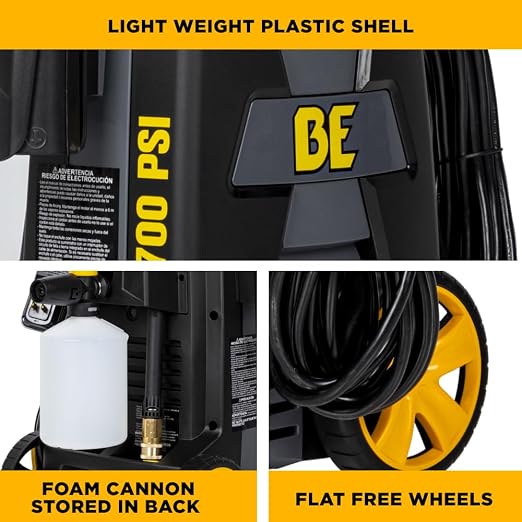 BE Power Equipment 1700 PSI 1.7 GPM Cold Water Corded Electric Pressure Washer