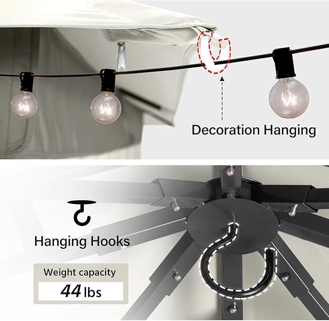 LAUSAINT HOME 12'x12' Outdoor Gazebo, Metal Frame Heavy Duty Patio Canopy Tent Shelter with Double Roofs, Mosquito Nettings and Privacy Screens for Backyard, Garden, Lawn, Cream White
