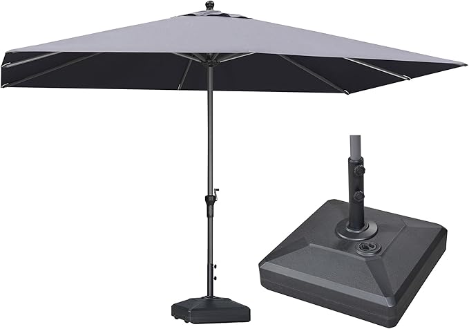 PURPLE LEAF 11.5' x 8' Rectangle Patio Market Umbrella with Base Outdoor Table Umbrellas Aluminum Frame Sun Shade with 8 Sturdy Ribs for Garden Deck Lawn Pool Gray