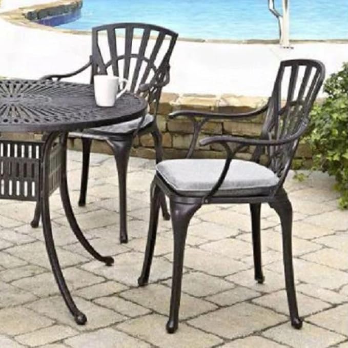 Homestyles 5 Piece cast Aluminum Frame Outdoor Patio Dining Set for 4, 42" Round Dining Table with Umbrella Hole and 4 Outdoor Dining Chairs, Patio Table and Chair Furniture Dining Set for 4 Person