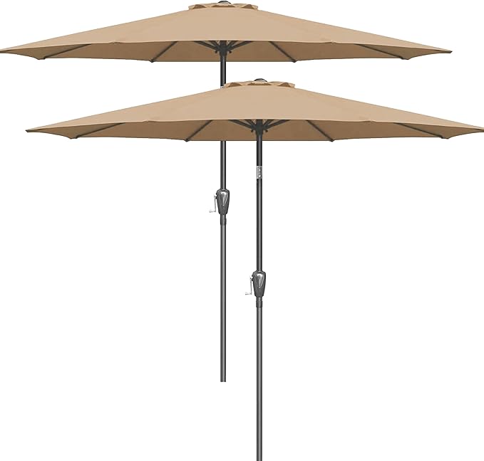 Simple Deluxe 2 Pack 9ft Patio Umbrella Outdoor Table Market Umbrella, 8 Sturdy Ribs for Garden, Deck, Backyard, Pool, Tan