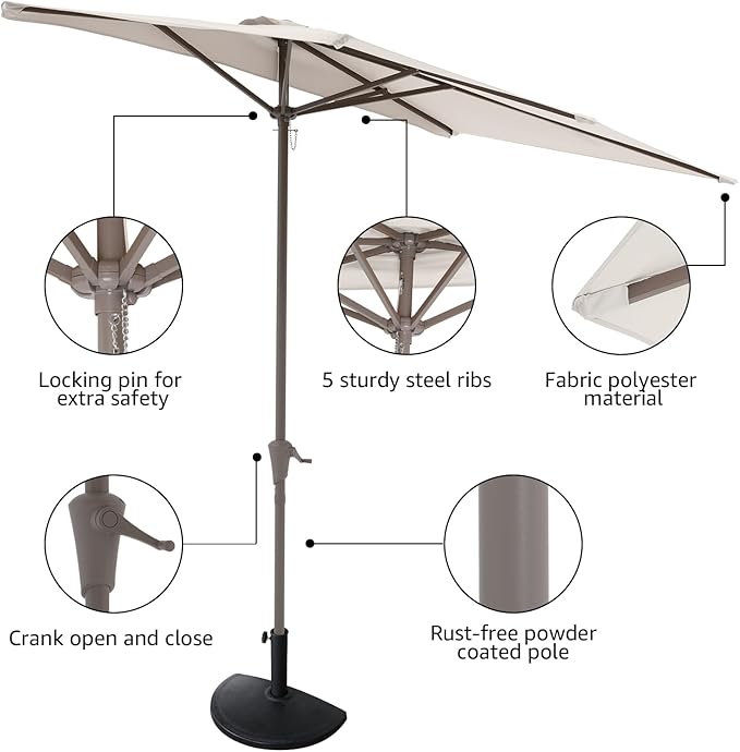 COBANA 7.5’by 4’Half Rectangular Outdoor Patio Umbrella for Patio, Balcony, Garden, Deck, Cream White