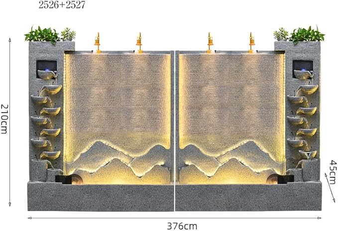 Outdoor Cement Water Fountain with LED Lights, 6-Foot Tall Wall Waterfall Fountain for Garden, Yard, and Patio - Durable, Energy-Efficient, UV-Resistant (Left+Right)(Left+Right)