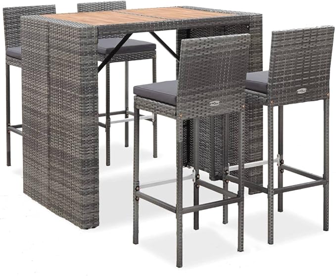 Patio Bar Set with Cushions,Patio Lounge Set,Outdoor Furniture,Outdoor Furniture Sets,Patio Conversation Sets,for Garden,Deck,Backyard,5 Piece Poly Rattan Gray