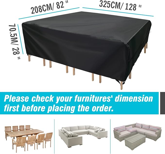 Velway Patio Furniture Cover Outdoor Waterproof Rectangular Patio Table Chair Sofa Set Cover, 128" Lx82 Wx28 H, All Weather Oxford Tear-Resistant Material with Zipper Carrying Bag Windproof Buckles