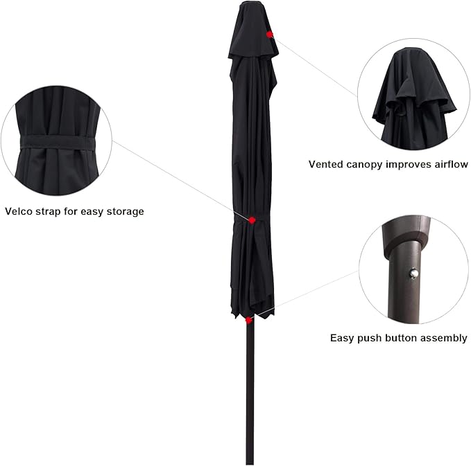 C-Hopetree 9 ft Half Round Outdoor Patio Market Wall Umbrella with Tilt, Black