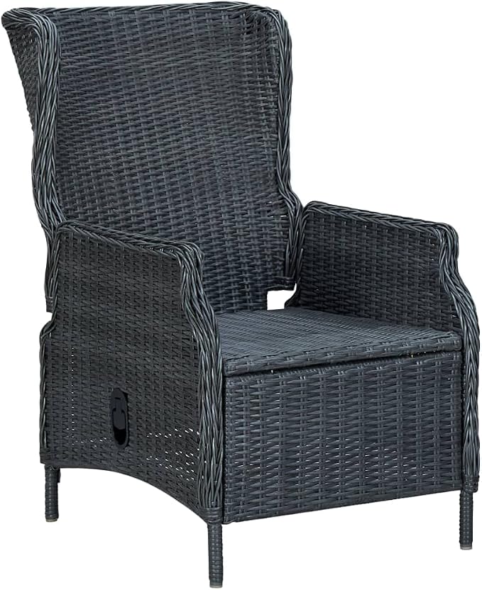 9 Piece Patio Dining Set with Cushions PE Rattan Dark Gray Outdoor Table and Reclining Chairs for Garden Balcony Powder Coated Steel