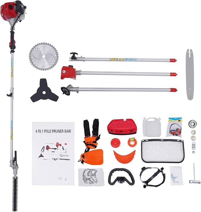 2-Stroke Weed Eater Gas Powered, 51.7cc Gas Hedge Trimming Tools with Extension Pole, Gardener Hedge Shears for Cutting Sawing Lawn Edges, Lawns, 6500rpm