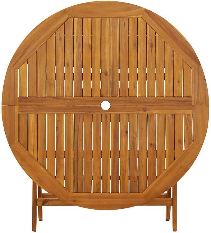Solid Acacia Wood Folding Garden Table 43.3" Outdoor Dining Table with Natural Oil Finish, Farmhouse Style Patio Coffee for Snacks and Drinks
