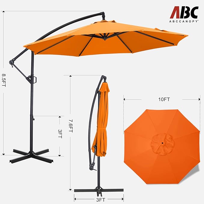 ABCCANOPY 10FT Cantilever Patio Umbrella with base included, 360° Rotation Outdoor Offset Umbrella for Backyard, Deck, Poolside (Orange)