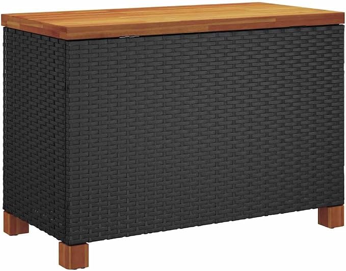 Garden Storage Box Black and Brown,Modern Garden Storage Box with Gas Spring Lid Durable Poly Rattan & Acacia Wood Construction for Indoors/Outdoors Storage Boxes