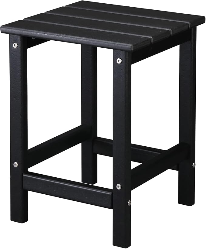 Beach Outdoor Side Table with 2 Layer Storage, Plastic Waterproof and UV Resistant HDPE Adirondack Coffee End Tables, All Weather for Patio, Backyard, Pool, Indoor Use (Square, Black)