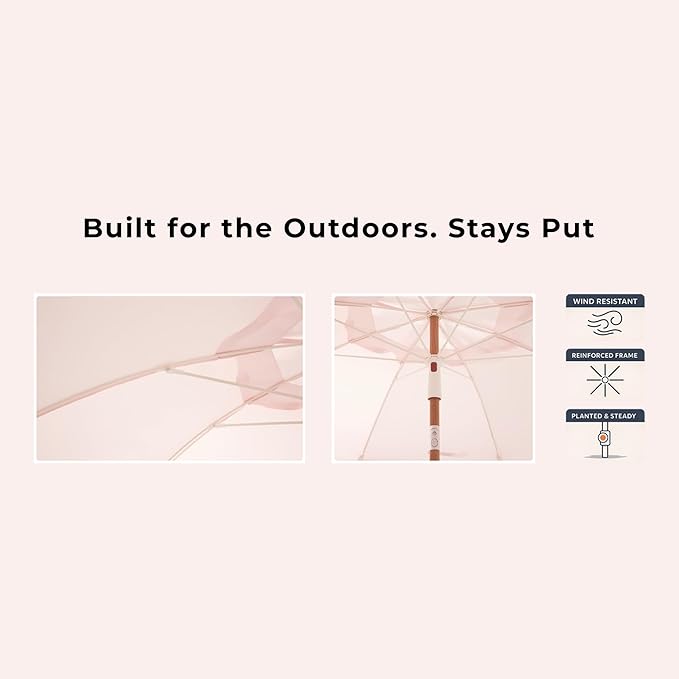 6FT Patio Beach Umbrella for Outdoor, UPF 50+ Sun Shade for Patio, Backyard, Garden, Pool and Beach, Tilt Adjustable, Portable, Harbour Rosé Pink