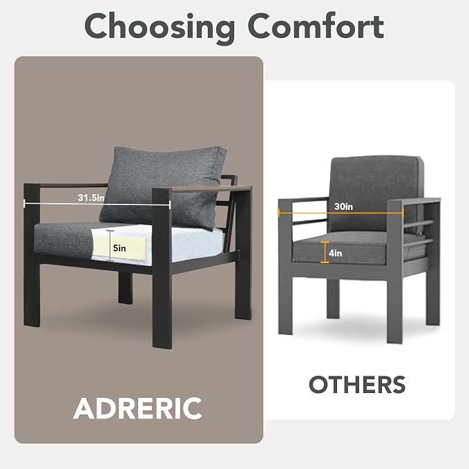 Patio Furniture Set 3 Seats Sofa and Ottoman All-Weather Patio Sofa with Washable Thick Cushions, Deluxe Aluminum Modern Outside Sectional for Porch, Balcony, Deck, Yard, Light Gray