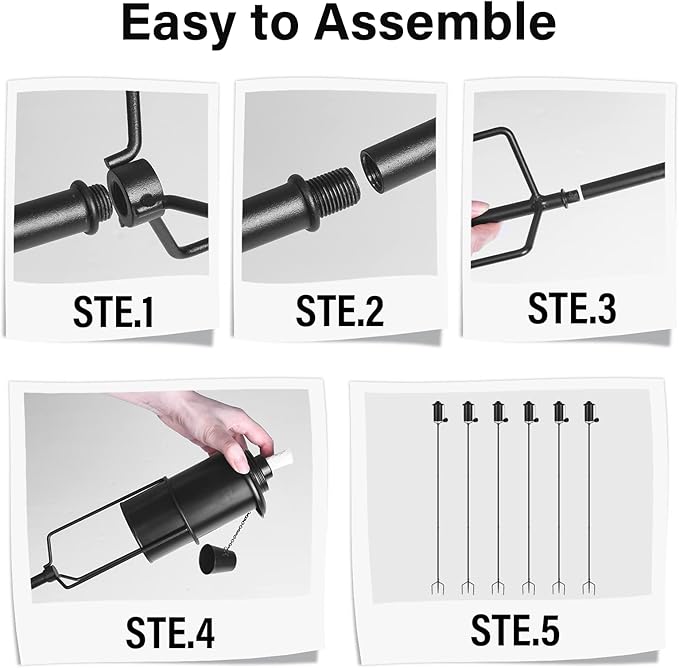SNOGSWOG 6 Pack Garden Torches, 16 oz Metal Torch for Outside with 3-Prong Grounded Stake, Outdoor Decorative Citronella Torches, 59 inch Garden Décor Torches