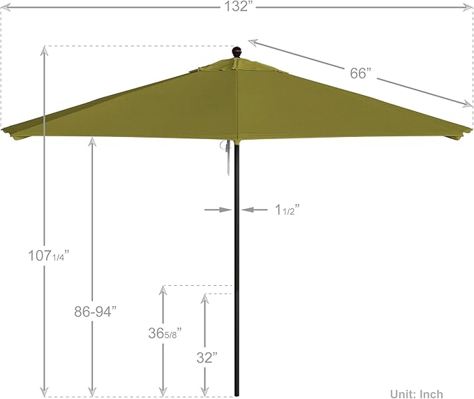 California Umbrella 11Ft Commercial Grade Sunbrella Fabric Market Umbrella, Pulley Lift, Aluminum/Fiberglass, 2mm pole wall, Bronze Frame, Macaw Fabric
