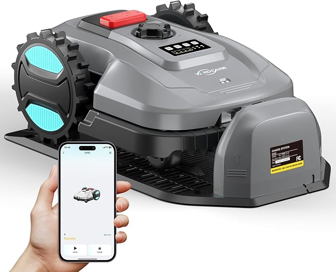 2026 New Robot Lawn Mower with App Control – Features Adjustable Cutting Height, Auto-Charging, Obstacle Detection and Brushless Motor for Lawns Up to 1/8 Acre, Deep Gray