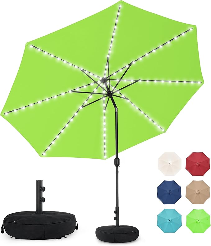 Sundale Outdoor Solar LED Patio Umbrella with Sand Bag Umbrella Base, Outdoor Umbrella with Tilt and Crank, Apple Green